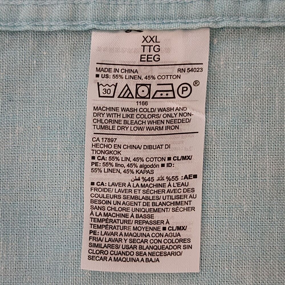 Old Navy Coupe Etroite Slim Linen Cotton Short Sleeve Button-Up Shirt Blue XXL - Picture 6 of 7